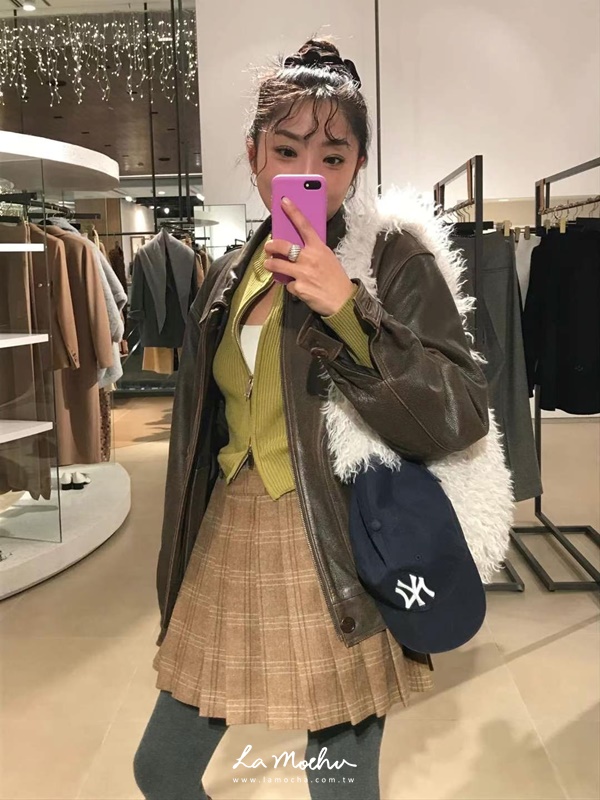 毛呢格紋百褶裙